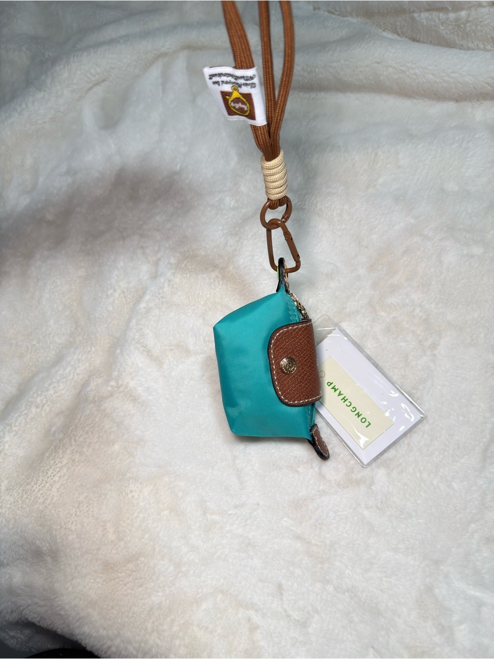 Teal and Brown Mini Nylon Coin Pouch with Leather Trim - Picture 3 of 3
